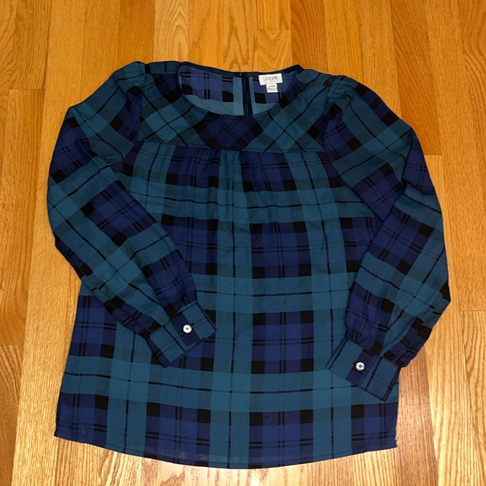Womens J Crew Factory black watch plaid blouse XXS